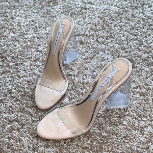 NWT Gianni Bini Women’s Clear Strap Nude Block Heel Summer Sandals Size 8.5
